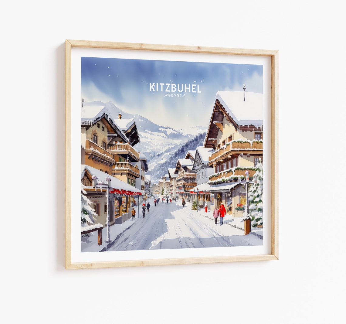 Kitzbuhel Austria Snowy Winter Town Street Square Travel Poster