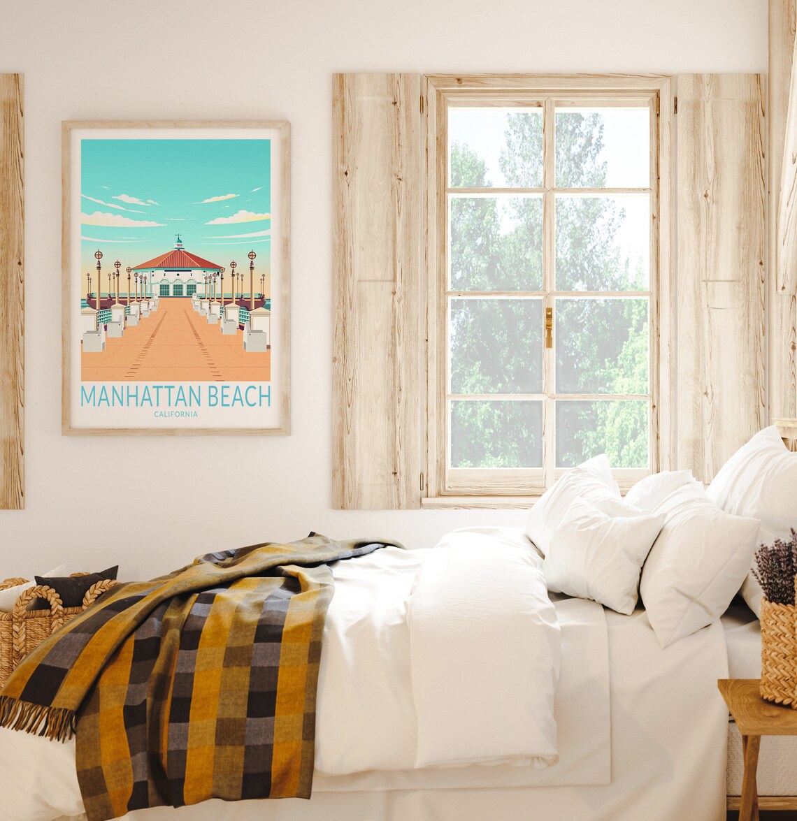 Manhattan Beach Pier California Retro Travel Illustration Poster - Image 3