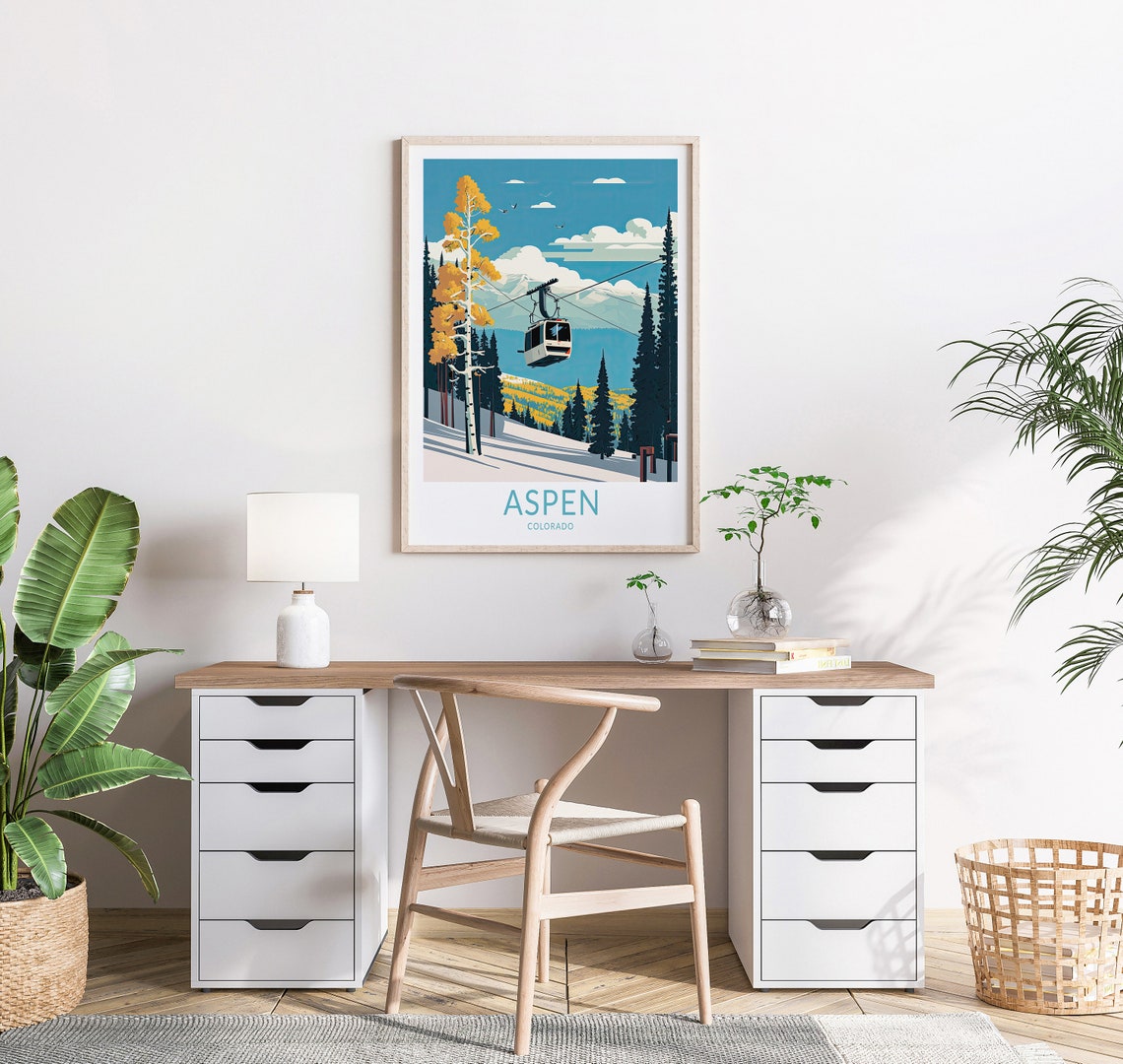 Aspen Ski Travel Print Aspen Colorado Travel Poster Home Decor Wall Art Winter Ski Travel Print Travel Gifts - Image 2