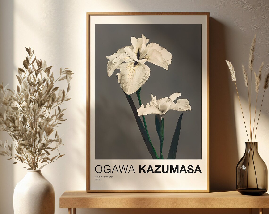 Ogawa Kazumasa White Iris Kaempferi 1896 Botanical Art Poster