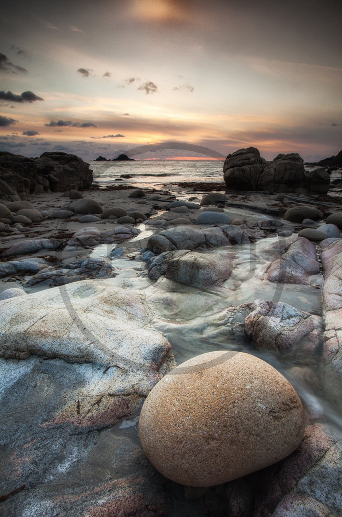 Porth Nanven Cornwall Granite Boulders Atlantic Sunset Poster - Image 3