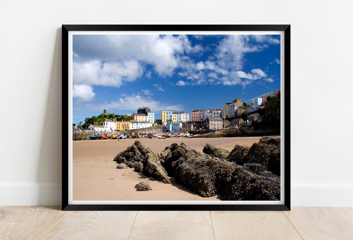 Tenby Harbour Colourful Old Waterfront At Low Tide Wales Poster