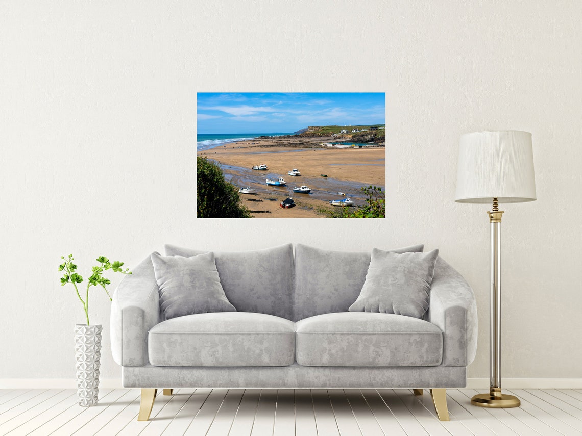 Bude Beach Bude Stratton Cornwall Summer Low Tide Boats Poster - Image 2