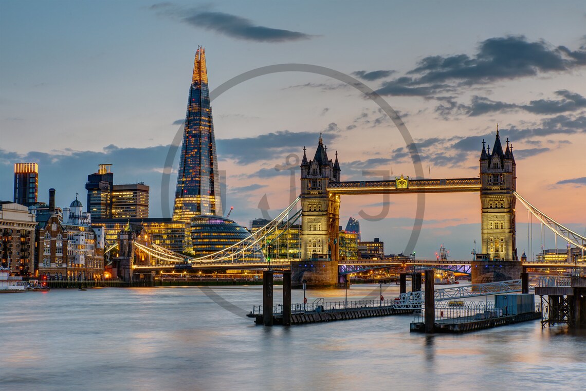 The Shard And Tower Bridge London At Dusk City Skyline Poster - Image 3
