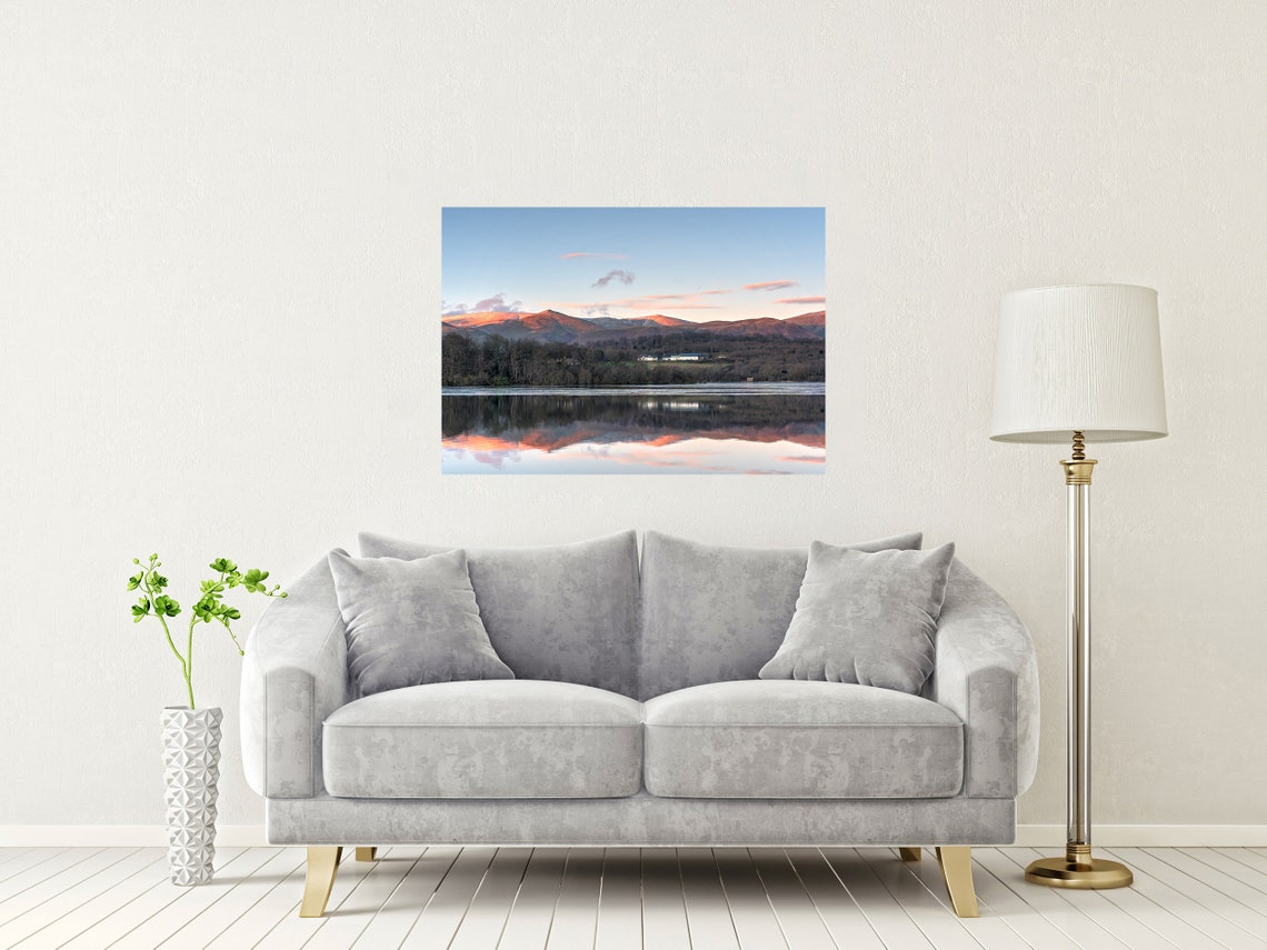 Snow Dusted Mountains Reflected in a Still Lake at Sunrise Poster - Image 2