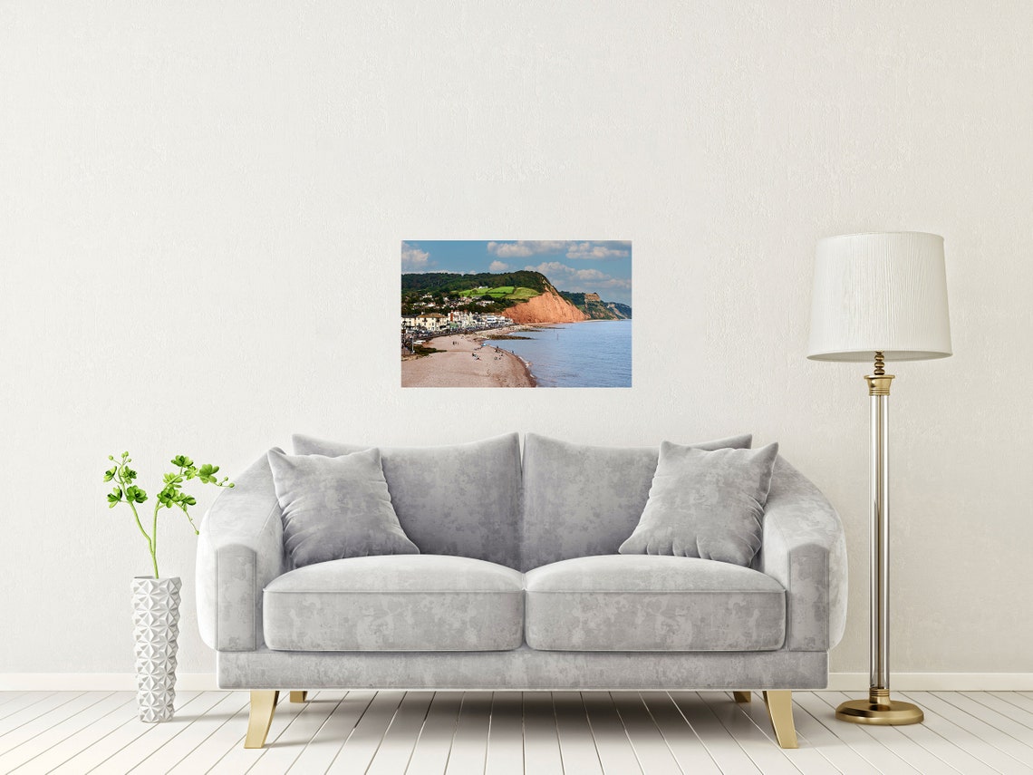 Sidmouth Beach And Red Sandstone Cliffs On Devon Coastline Poster - Image 2