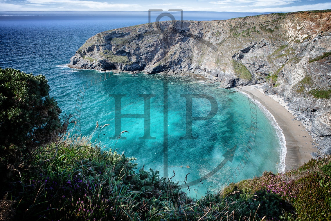 Portreath Cornwall Turquoise Cove Hidden Between Rugged Cliffs Poster - Image 3