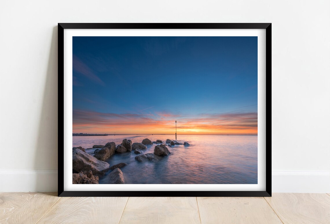 Sandbanks Poole Dorset Sunset Rocky Shore Long Exposure Poster