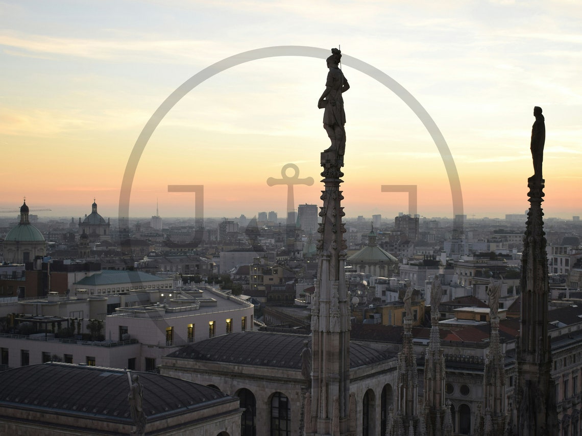 Milan Italy Sunset Duomo Rooftop Statues Skyline Photo Poster - Image 3