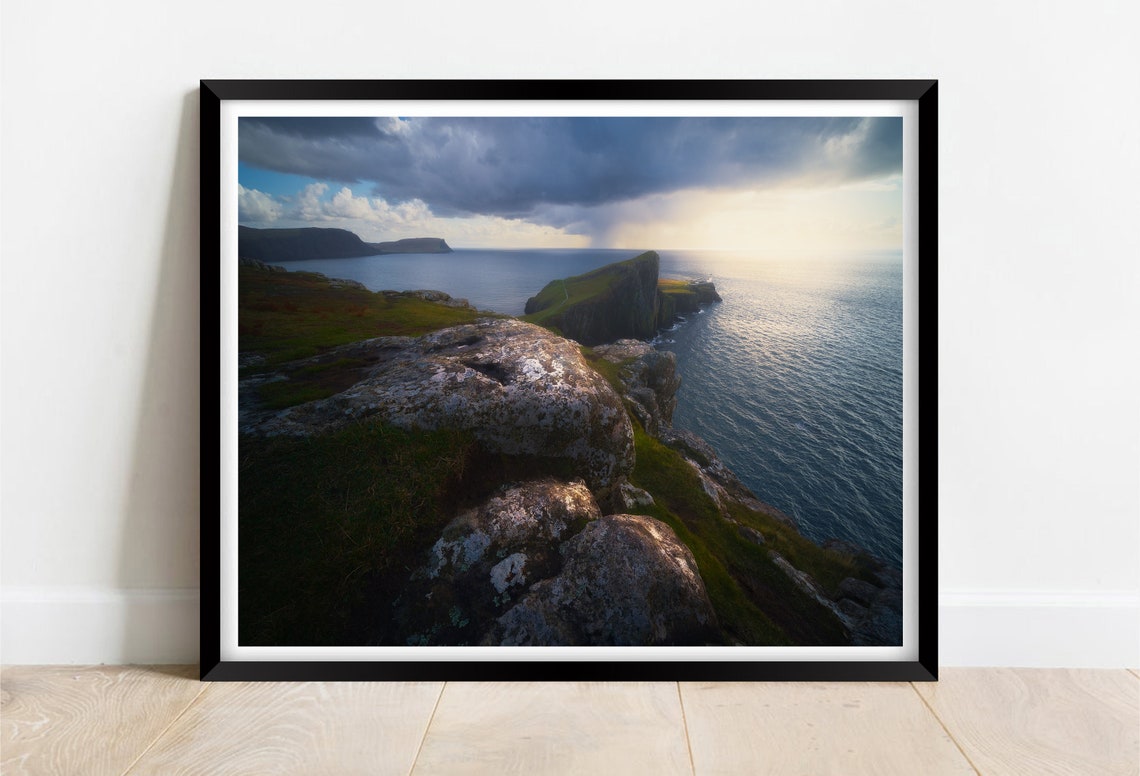 Neist Point Lighthouse Isle of Skye Sea Cliffs Sunset Poster