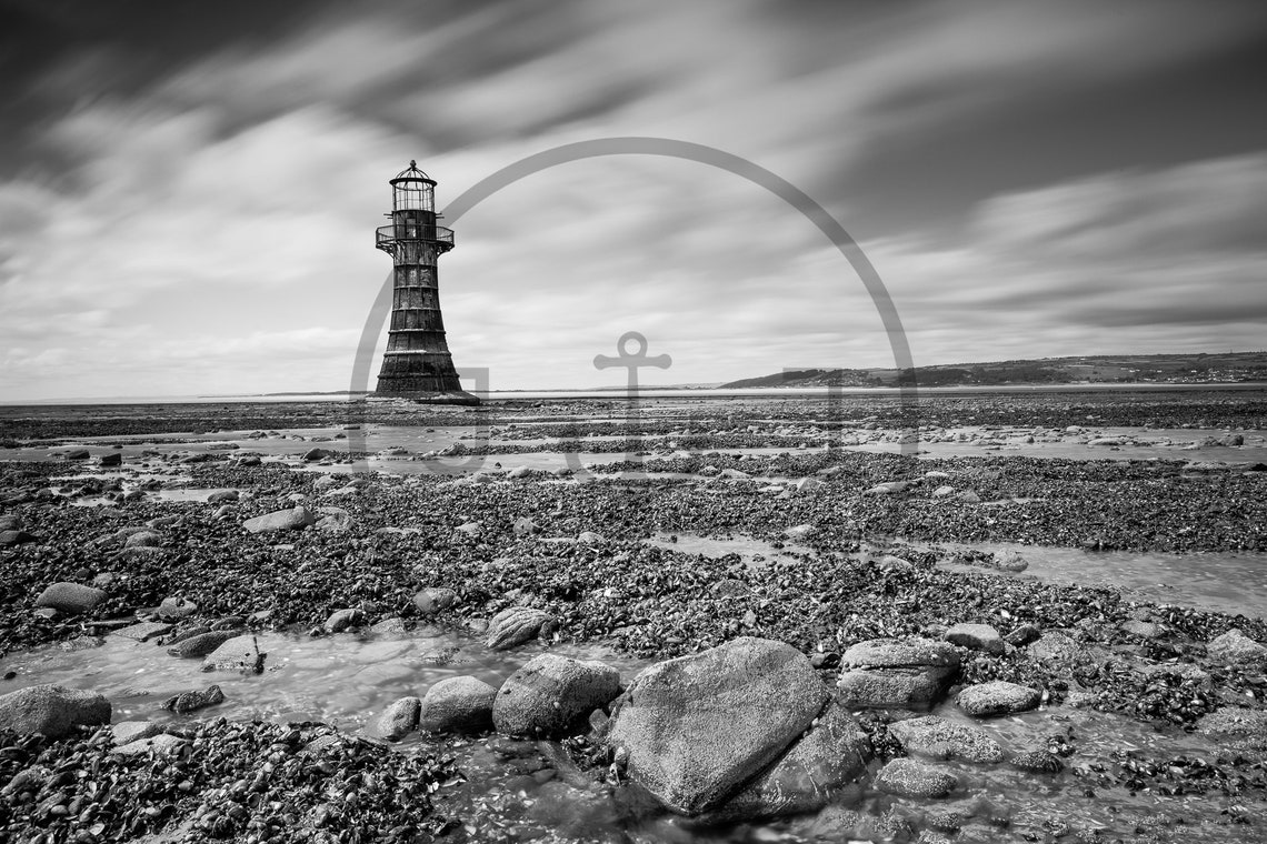 Whiteford Point Lighthouse Black And White Long Exposure Wales Poster - Image 3