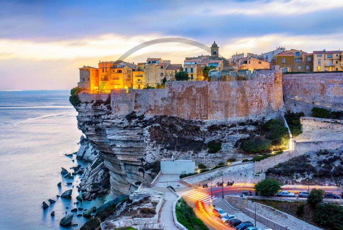 Bonifacio Corsica Clifftop Town at Dusk with Sea View Poster - Image 3