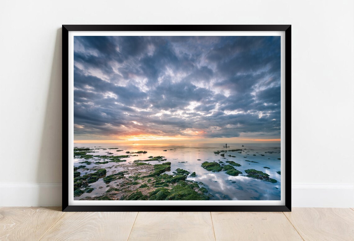 The Naze Beach Walton Essex Sunset Rocky Shore Orange Poster