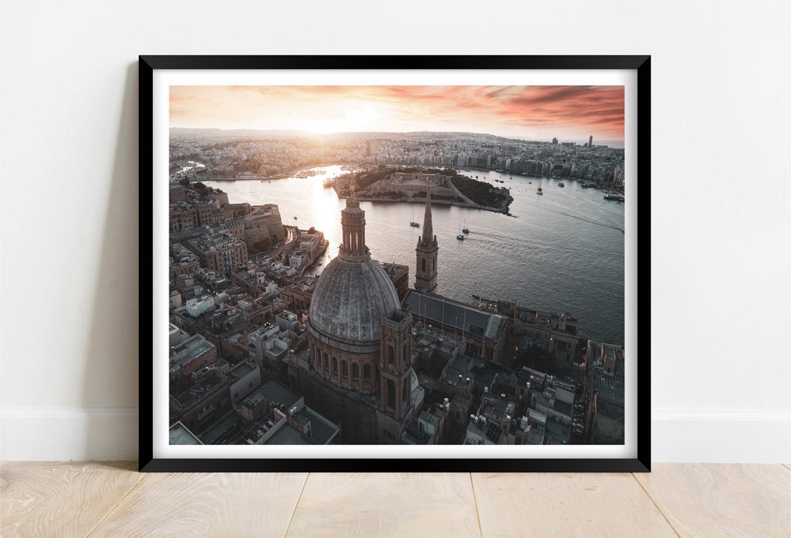 Grand Harbour Valletta Malta Golden Sunset Cityscape Evening Poster