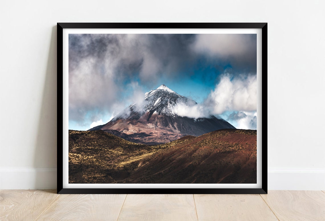 Mount Teide Tenerife Snow Capped Volcano Dramatic Clouds Poster