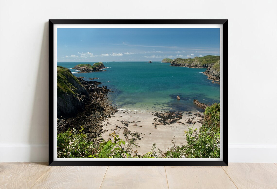 Porthlysgi Bay Turquoise Water And Hidden Rocky Cove Wales Poster