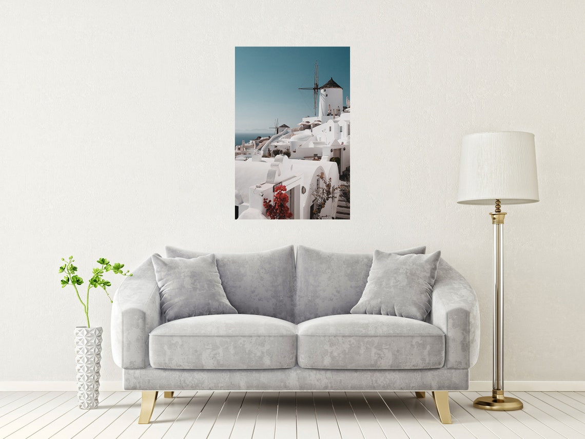 Santorini Whitewashed Windmill Village Aegean Sea Greece Travel Poster - Image 2