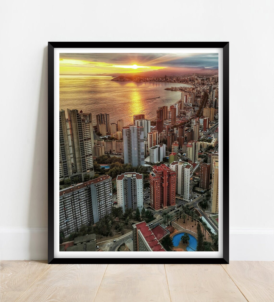 Benidorm Costa Blanca Sunset Aerial Beach City Skyline Poster