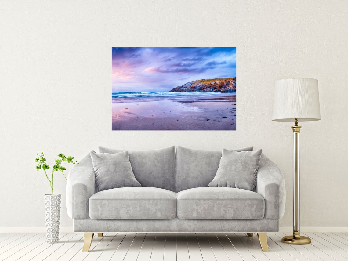 Porth Joke Beach Cornwall Sunset Over Sandy Shoreline Poster - Image 2