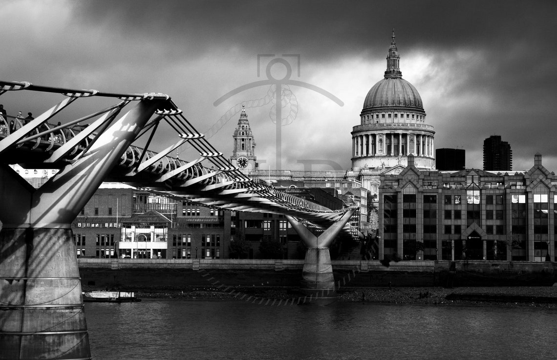 Millennium Bridge St Pauls Cathedral Dramatic Black White Poster - Image 3