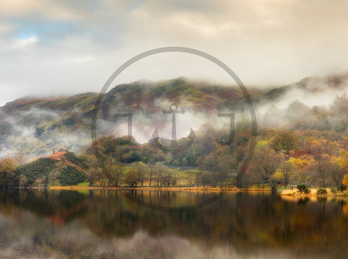 Llyn Gwynant Wales Sunrise with Autumn Lake Reflection Poster - Image 3