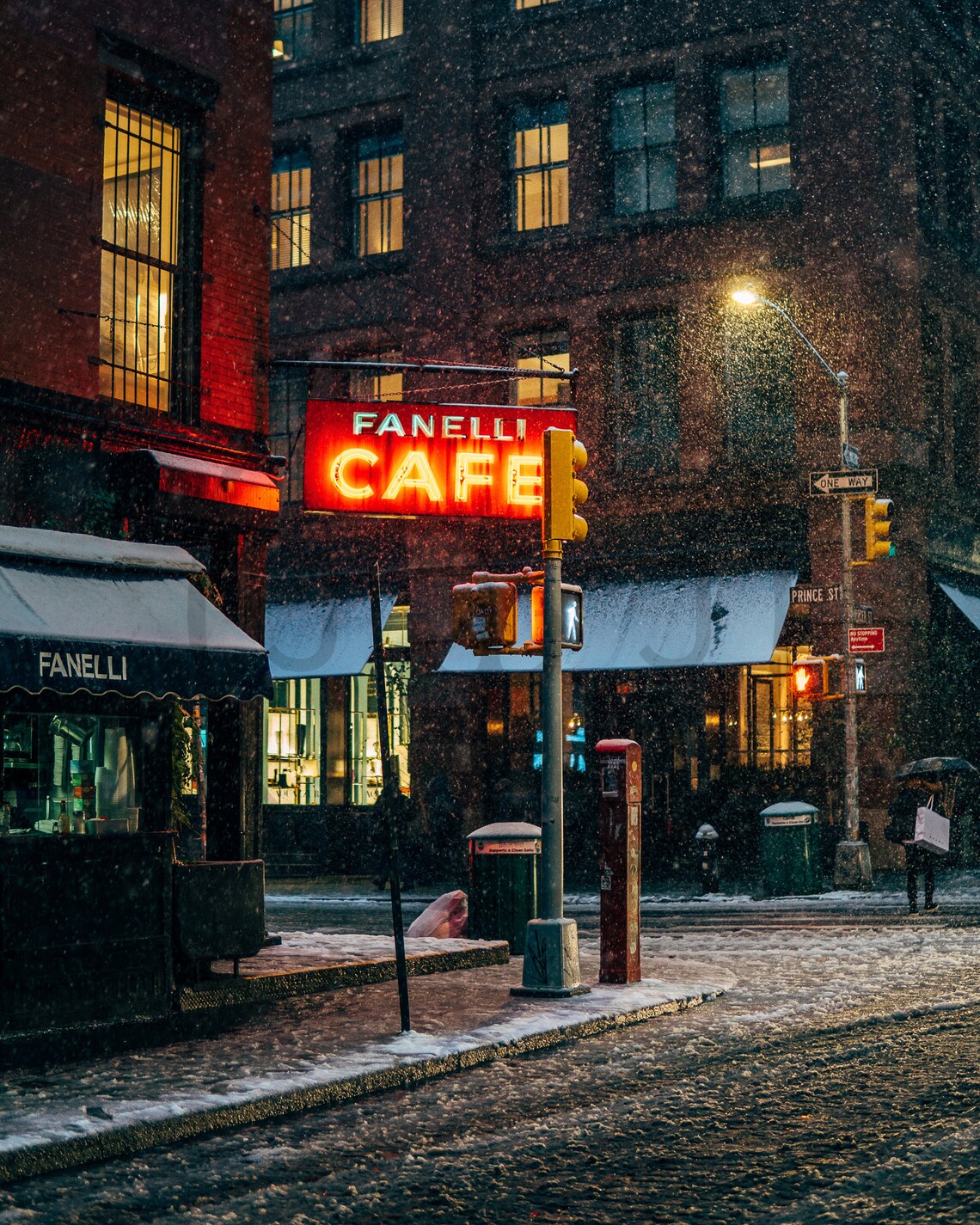 Fanelli Cafe Neon Sign In Snowy New York Night Street Poster - Image 3