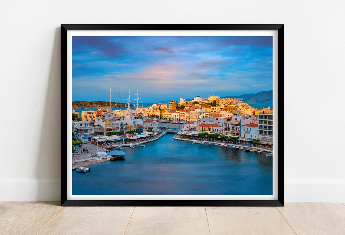 Coastal Harbor Town at Dusk Pastel Sky Tall Sailing Ships Poster