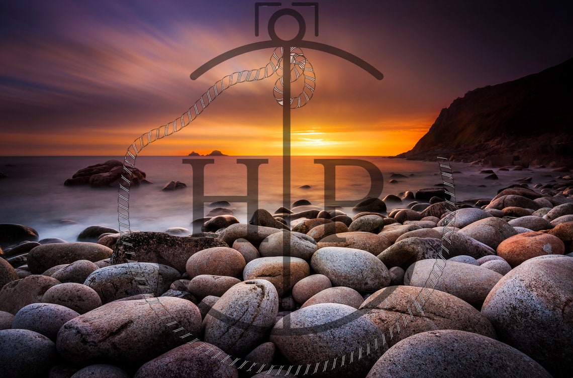Porth Nanven Cornwall Boulder Beach Fiery Sunset Glow Poster - Image 3