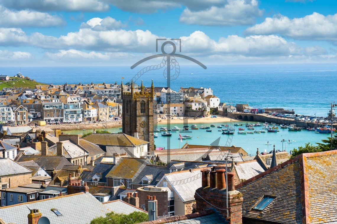 St Ives Cornwall Summer Harbour Church Tower Sunny Seaside Poster - Image 3
