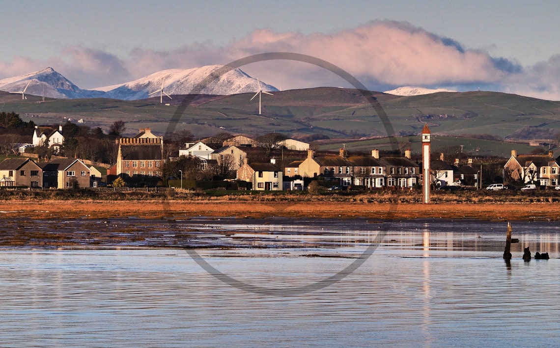 Rampside Cumbria Village Snow Capped Mountains Landscape Print - Image 3