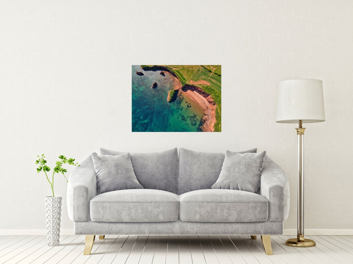 Ladram Bay Beach Devon Aerial Red Cliffs And Sea Stacks Poster - Image 2
