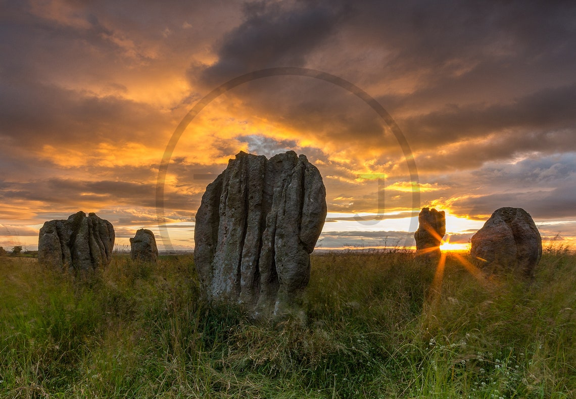 Duddo Five Stones Northumberland At Sunset Under Blazing Sky Poster - Image 3