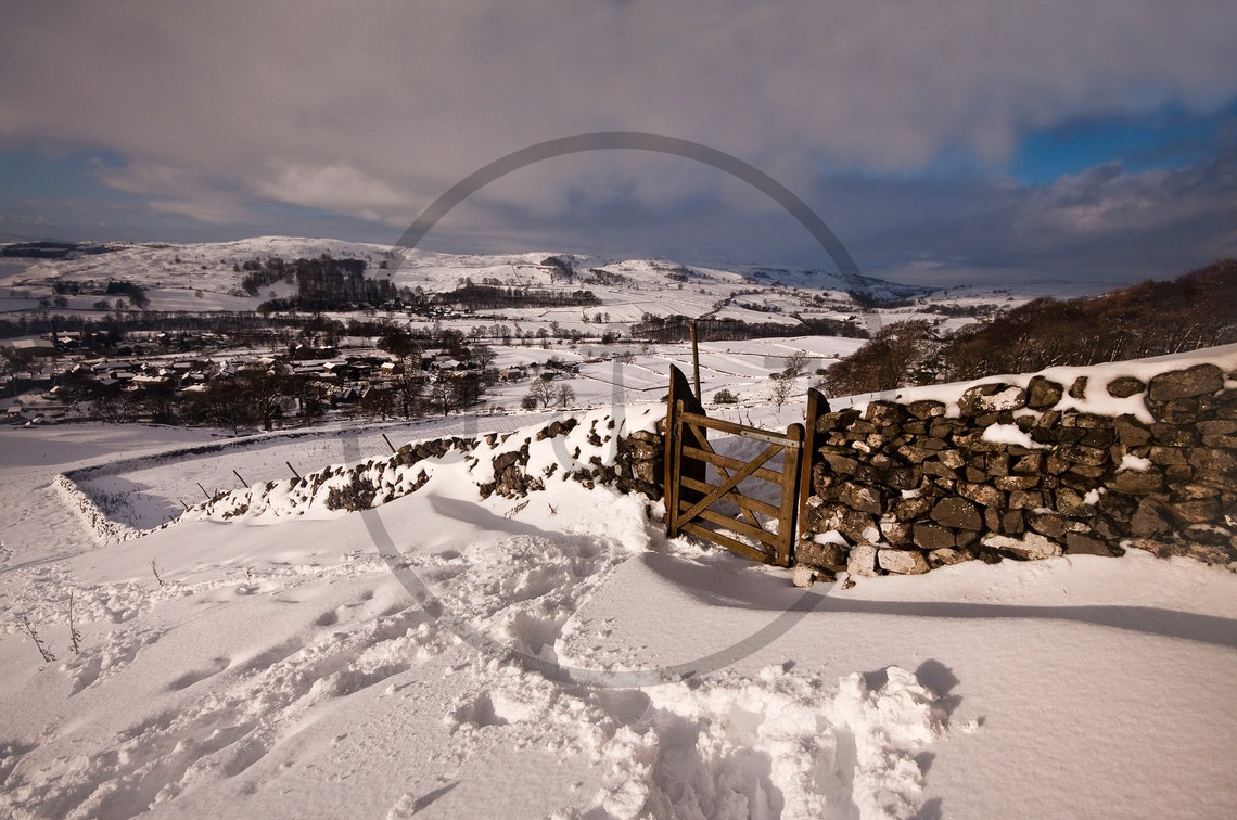 Settle Yorkshire Dales Snowy Winter Gate Stone Wall Hills Poster - Image 3