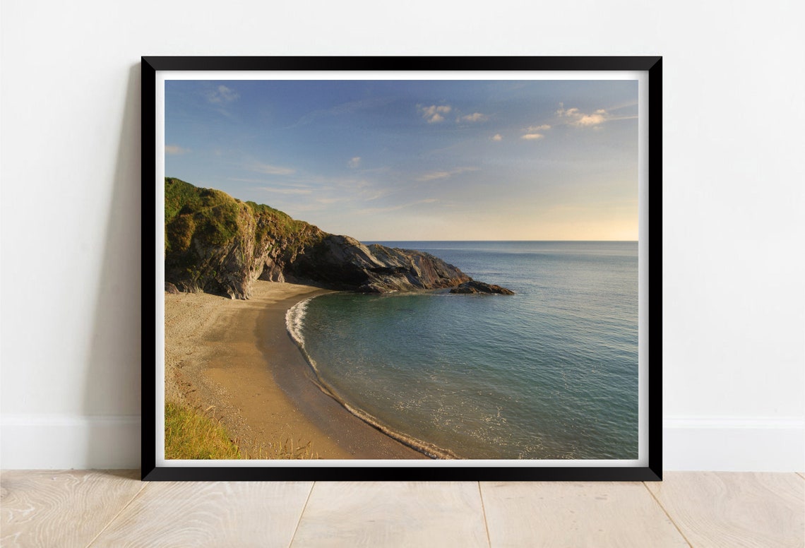 Lansallos Beach Cornwall Secluded Cove Rocky Headland Sunset Poster