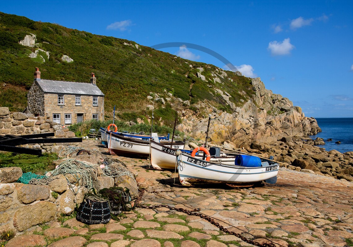 Penberth Cove Cornwall Fishing Boats Stone Cottage Cove Scene Poster - Image 3