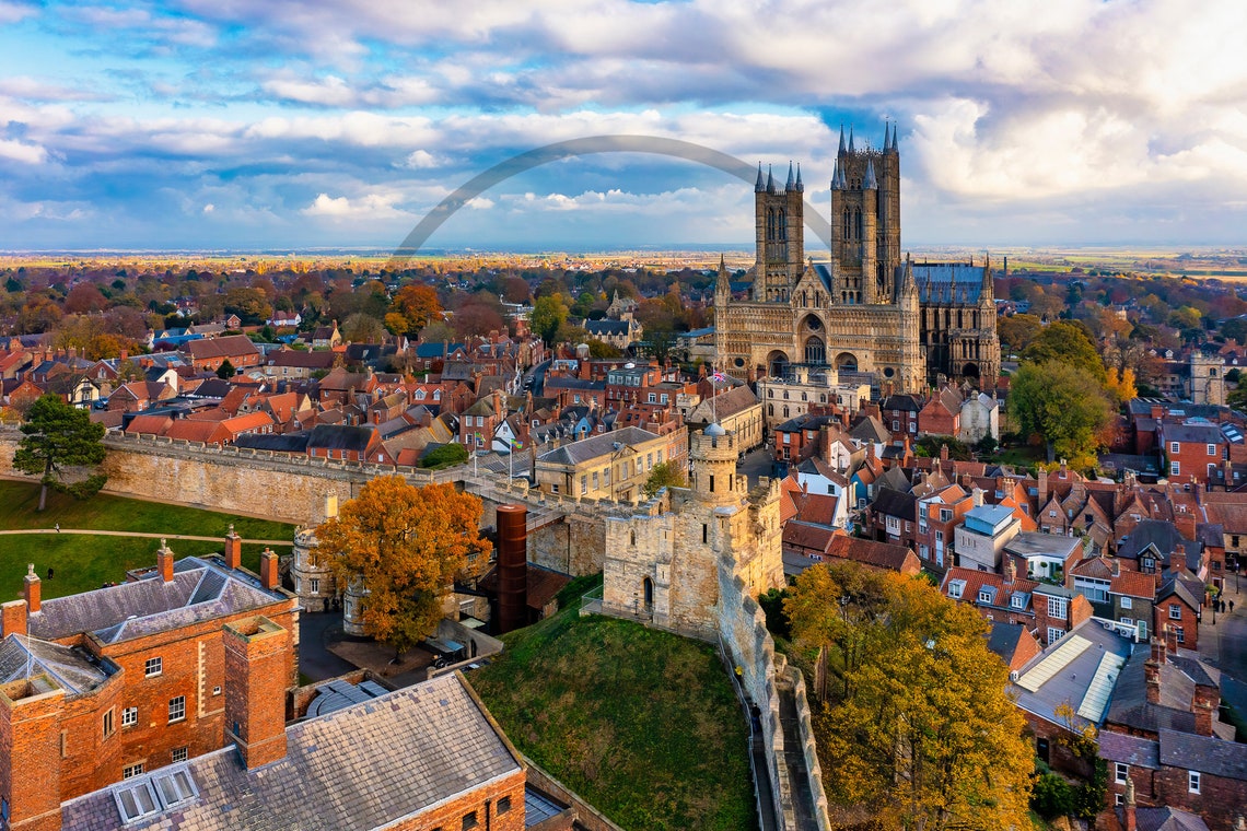 Lincoln Cathedral Over Old Town Rooftops Autumn Light Poster - Image 3