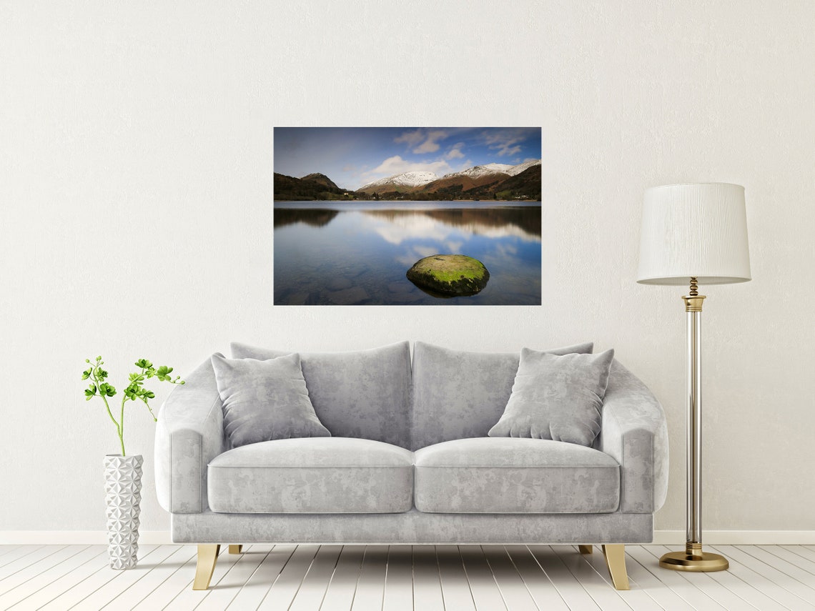 Grasmere Lake District Snow Capped Fells Mirror Reflection Poster - Image 2