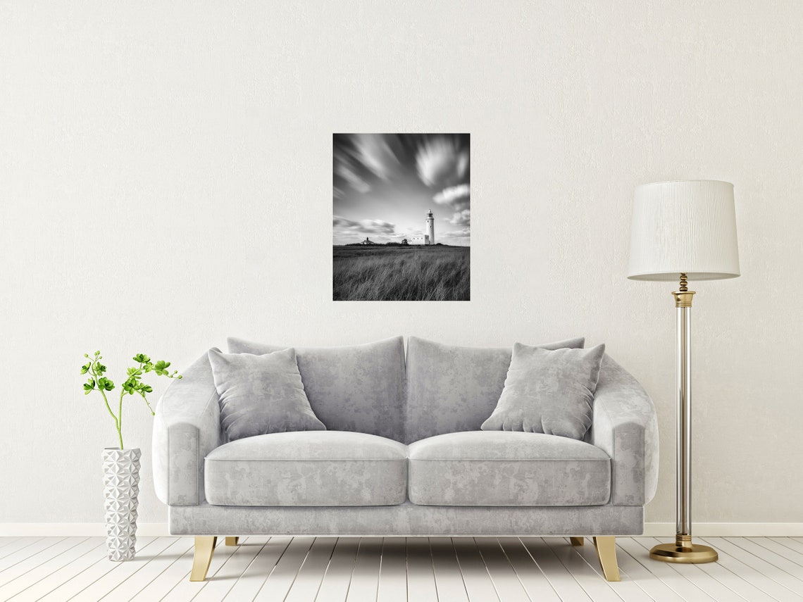 Hurst Castle Lighthouse Long Exposure Black and White Coast Poster - Image 2