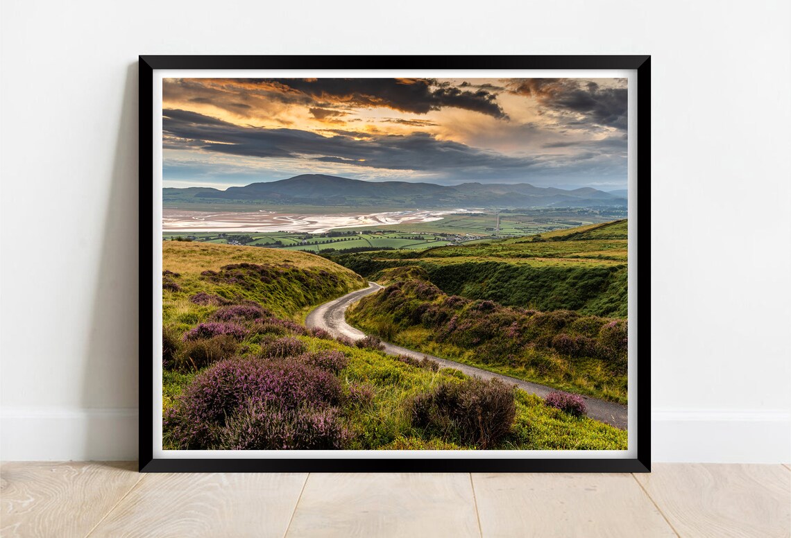 Duddon Estuary Sunset Over Heather Covered Fells Cumbria Poster