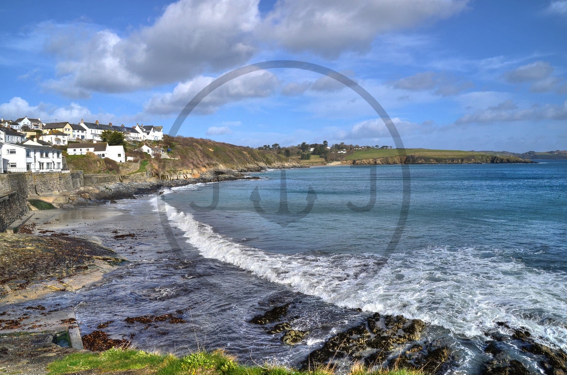 Porthcurnick Beach Cornwall Village Above Rocky Cliffs Poster - Image 3