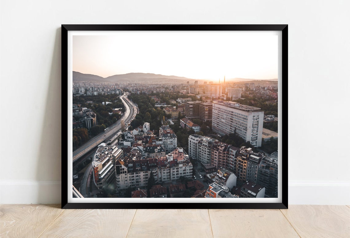 Sofia Bulgaria Sunset City Aerial Balkans Mountains Glow Poster