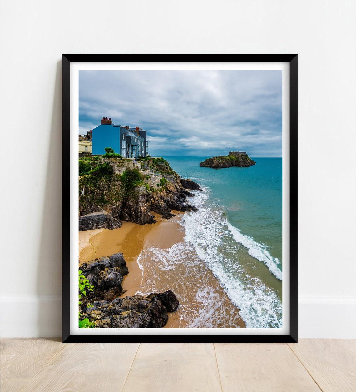 Tenby Pembrokeshire Wales Colourful Cliff Houses Beach Poster