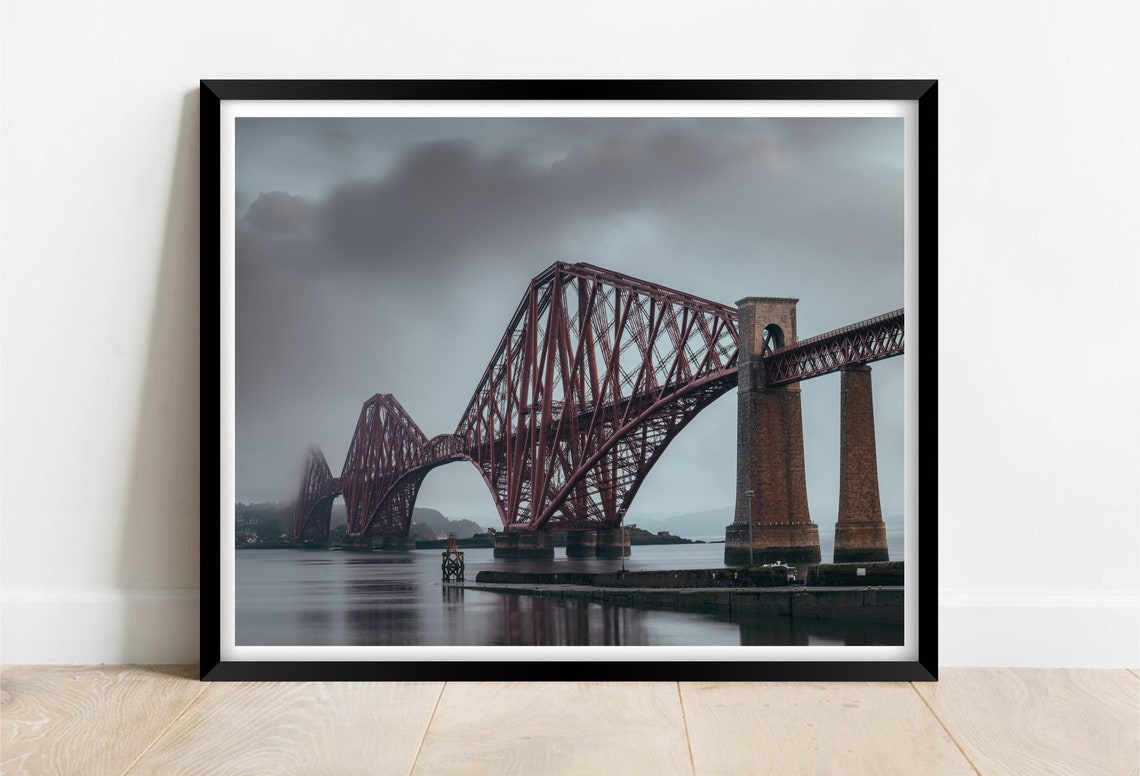 The Forth Bridge Scotland Red Steel Railway Misty Morning Poster