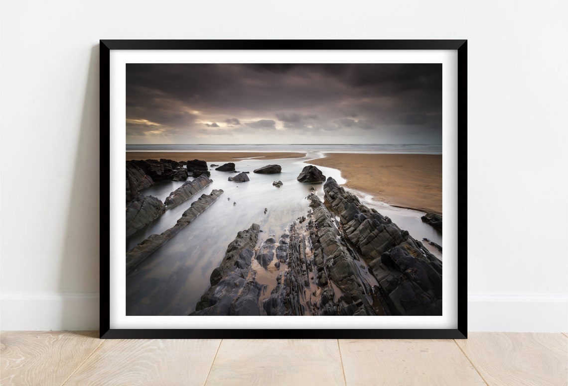 Sandymouth Beach Bude Cornwall Rocky Shoreline Evening Scene Poster