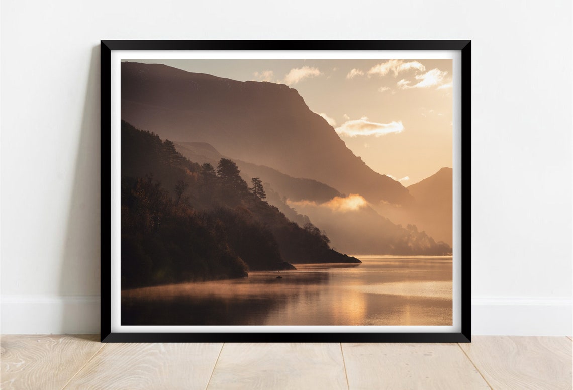 Llyn Padarn Snowdonia Wales Misty Sunrise Mountain Lake Poster
