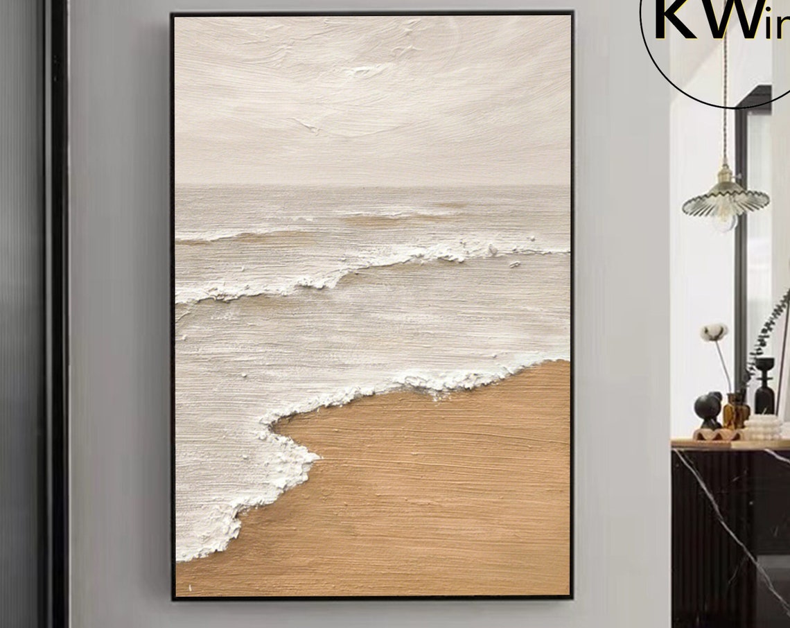 Beige Ocean Waves Sandy Beach Textured Calm Minimalist Art Poster