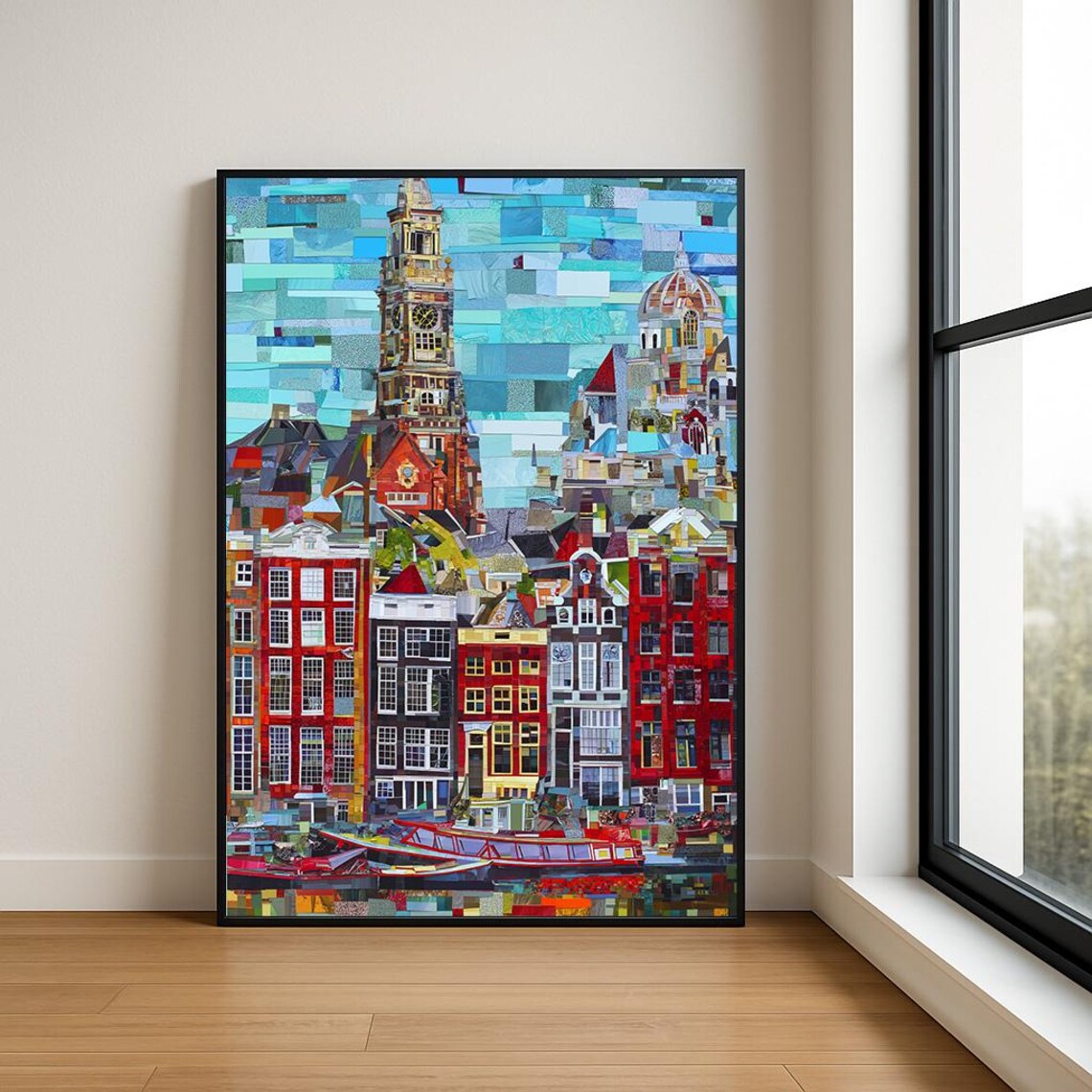 Amsterdam Canal Houses Mosaic Collage Dutch Cityscape Art Poster