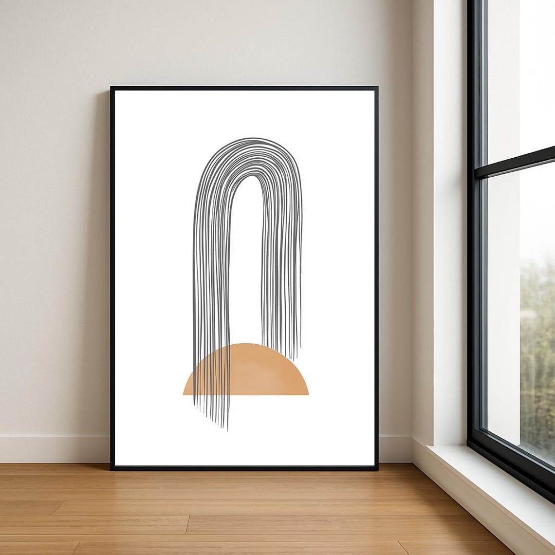 Japandi Line Arch With Half Circle Sun Minimalist Abstract Poster