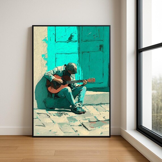Music Lover Wall Art Print Textured Musician Abstract Oil Painting