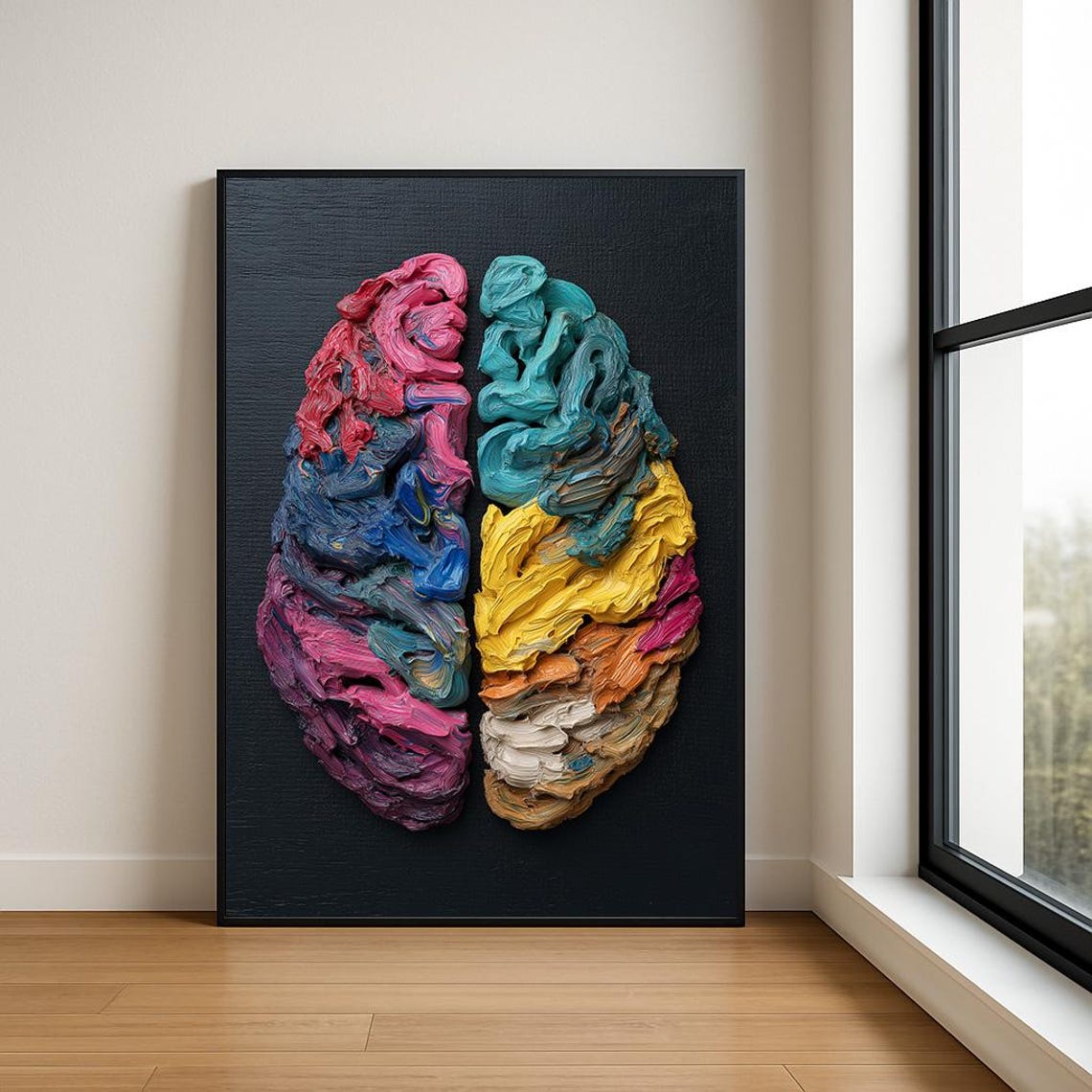 Colorful Human Brain Impasto Oil Painting Abstract Textured Poster